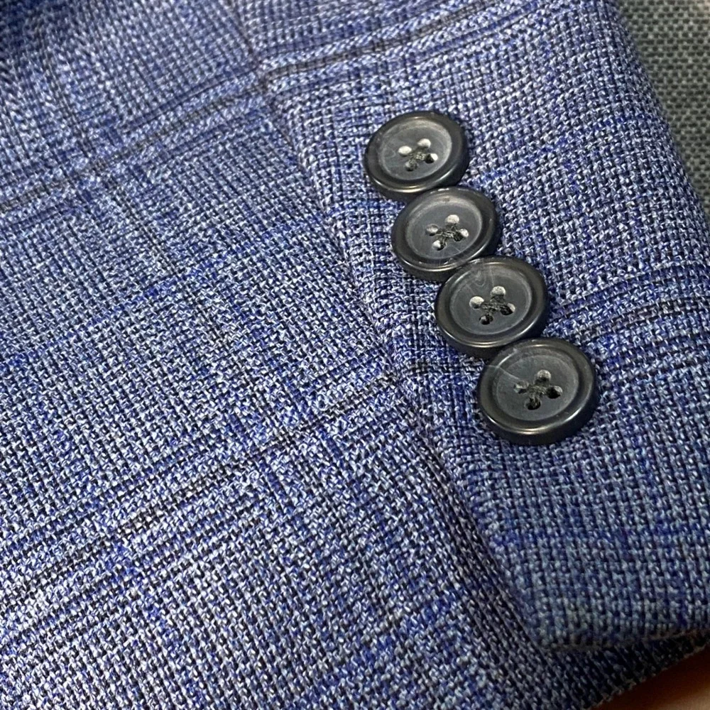 Joseph & Feiss Gold Mens 44R Blue Plaid 100% Wool Blazer Classic Fit Sport Coat